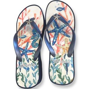 Brighton Scuba Wedge Flip Flops - Beachy Coral & Starfish - Size 10
